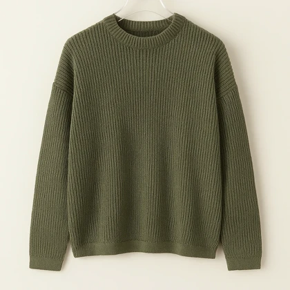 پلیور بافت یقه گرد سبز لجنی شیک فری سایز لش