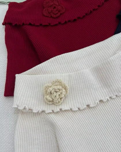 بلوز بافت یقه قایقی تک گل کد 5479