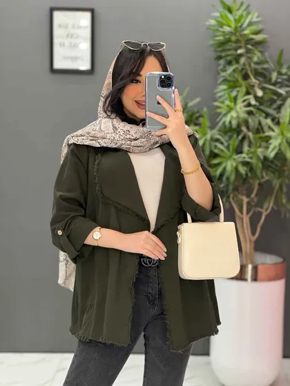 مانتو کتان یقه آمریکایی
