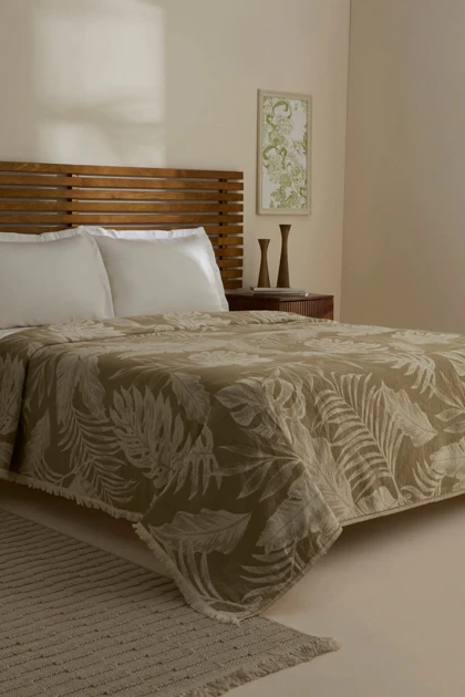 روتختی پیکه دو نفره Karaca Home مدل Leafy Sea موسلین - خاکی