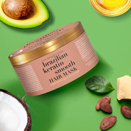 ماسک مو صاف‌کننده کاسه‌ای مناسب موهای وز و آسیب‌دیده او جی ایکس, OGX مدل Brazilian Keratin Smooth حجم 300 میل