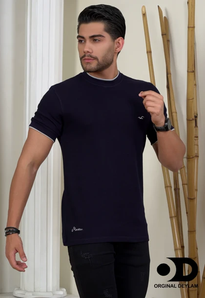 تیشرت مردانه سرمه ای پارچه نخ پنبه تایلندی کبریتی ریز تابستانه