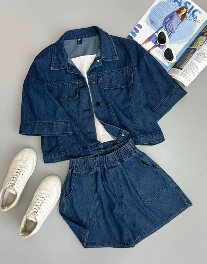 ست کت و شلوارک جین کد 3636