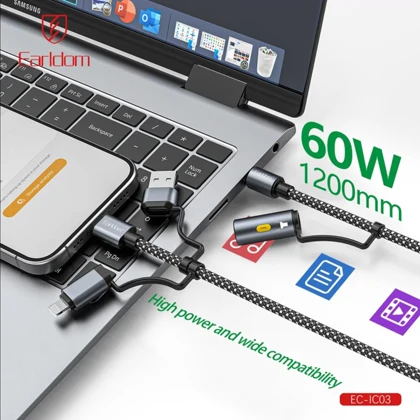 کابل شارژ چندکاره ارلدام Earldom مدل EC-IC03 توان 60 وات 1.2 متر