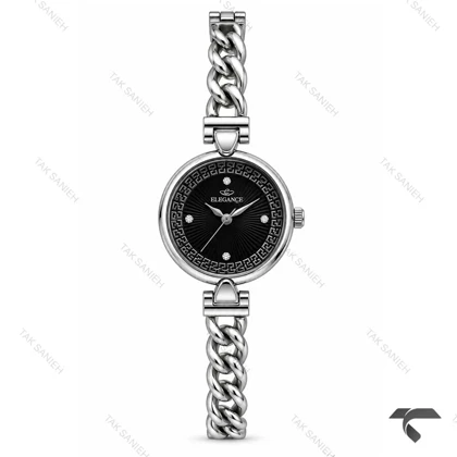 ساعت الگانس زنانه رفرنس EL006 بند کارتیه ای سیلور صفحه مشکی Elegance-11487-L
