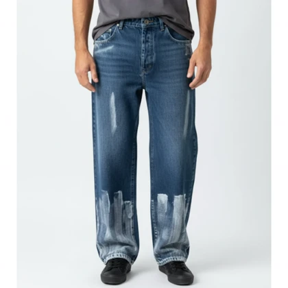 شلوار فول بگ پایین طرح رنگ پاچی آبی