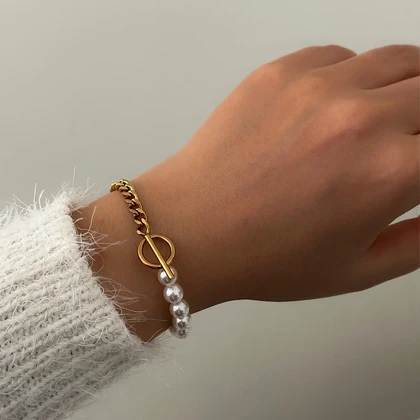 دستبند استیل زنانه مرواریدی کد 881