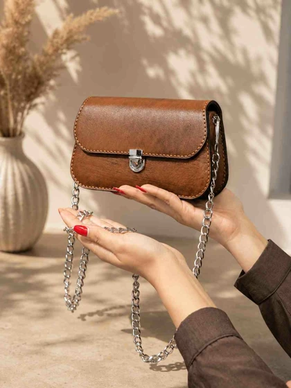 کیف چرم قهوه ای ابروبادی ساده چرم اصل گاوی