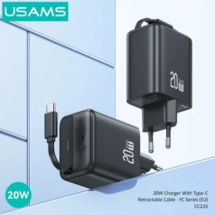 شارژر دیواری 20 وات یوسامز USAMS مدل CC233 تایپ سی با کابل