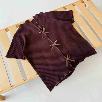 تیشرت قهوه ای زنانه فانتزی - کد 815