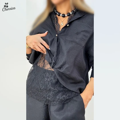 ست 3تیکه شومیز و شلوار و تاپ توری زنانه کد 56