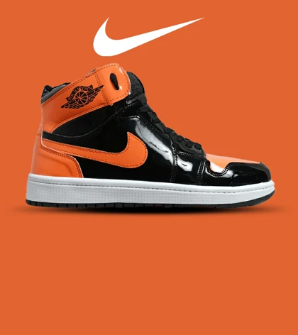 کفش کتانی مردانه و زنانه ساق‌دار مشکی نارنجی ورنی NIKE jordan 1 مدل 6219