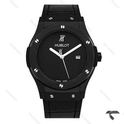 ساعت هابلوت مردانه صفحه مهندسی مشکی بند چرم Hublot-10445-G