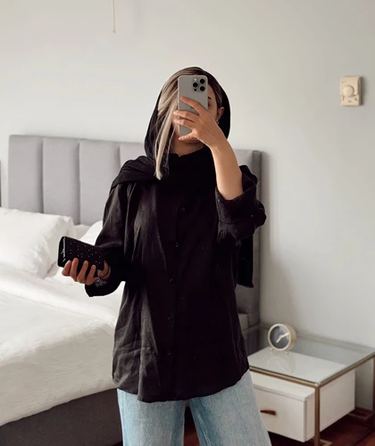 شومیز لینن مشکی CH695