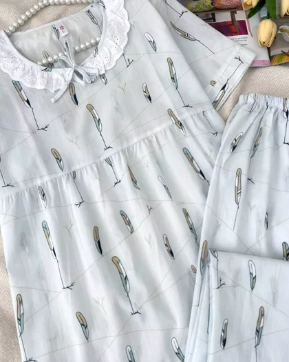 ست بلوز و شلوار نخی استین بلند کد 5447