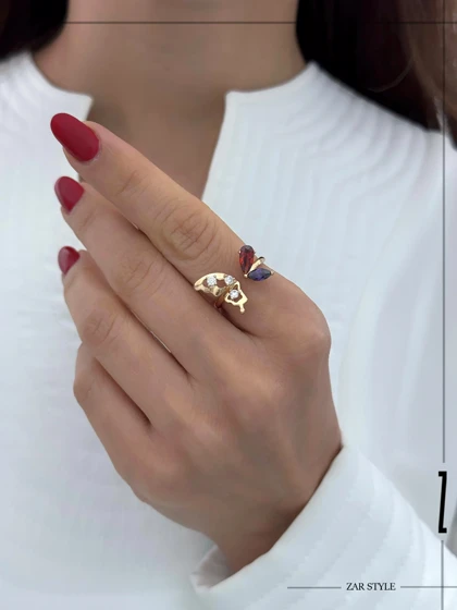 انگشتر کاف پروانه نگین رنگی