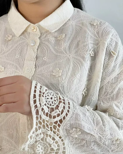 شومیز کنف نخ گل برجسته کد 5523