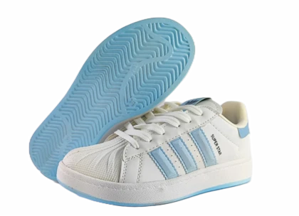 کفش اسپرت زنانه و پسرانه برند آدیداس مدل سوپر استار Adidas سفید آبی کد 113