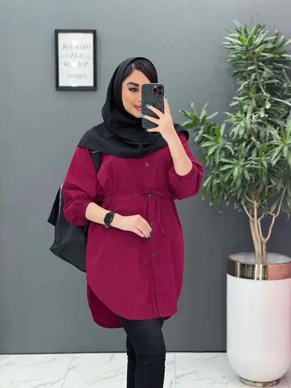 مانتو لینن کمرگت آستین کش