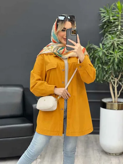 مانتو دکمه چوبی جیب نما