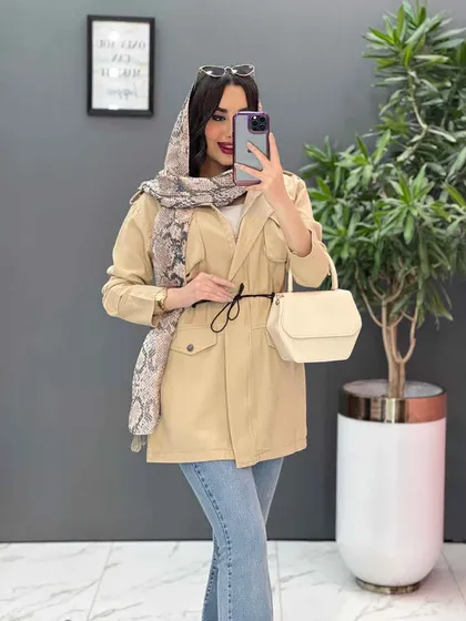 مانتو کتان کمرگت سرشونه پاگن