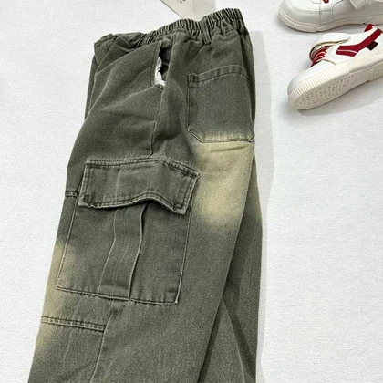 شلوار کارگو جین بچه گانه سنگشورشده 6 جیب اورجینال