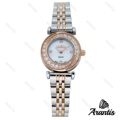 ساعت الکسا 2000z زنانه دو رنگ رزگلد صفحه سفید دورنگین w-10105