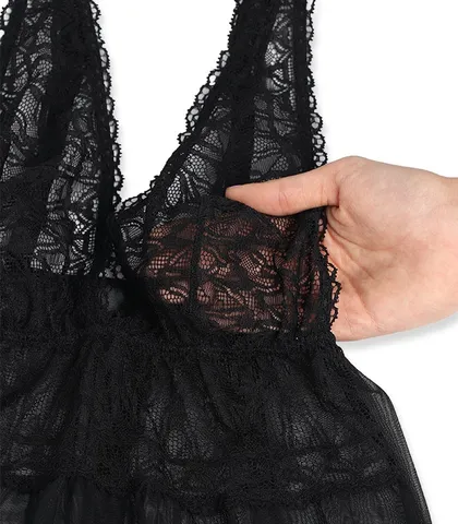 پیراهن حریر و دانتل Neev نیو کد 4902 مشکی Black