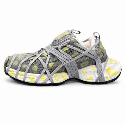 کفش کتانی مردانه مدل بالنسیاگا اسپایدر کاستوم طوسی زرد BALENCIAGA SPIDE