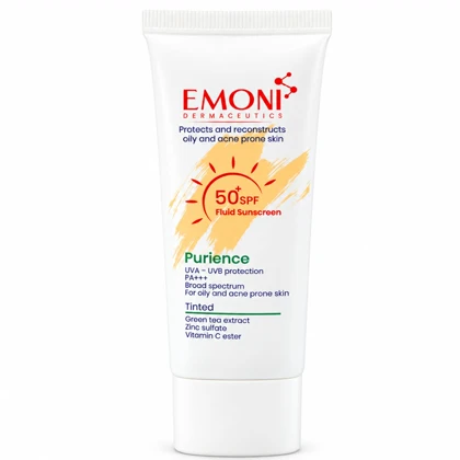 فلوئید ضد آفتاب رنگی امونی مدل Puriance مناسب پوست چرب و مستعد آکنه SPF50+ حجم 50ml