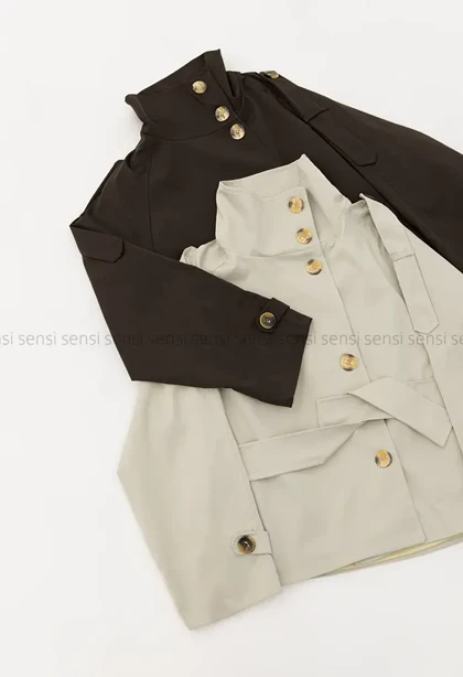 ترنچ کت یقه ایستاده کتان@کد1004635