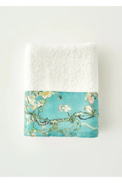 حوله صورت Bella Maison مدل Van Gogh Almond Blossom پنبه‌ای - فیروزه‌ای