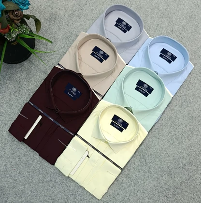 پیراهن ساده تک‌رنگ پارچه دوشین مردانه قواره کلاسیک _ استین بلند