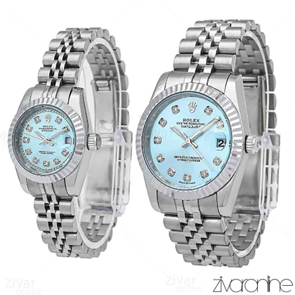 ست ساعت رولکس دیت جاست صفحه آبی نگین‌دار 106631
