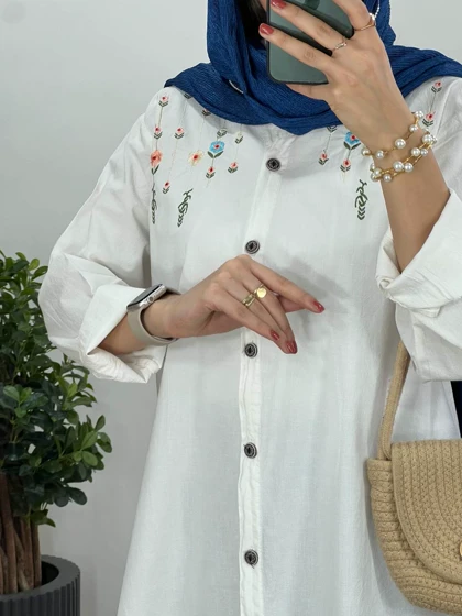 مانتو لینن گلدوزی نسترن(ایراد دار)