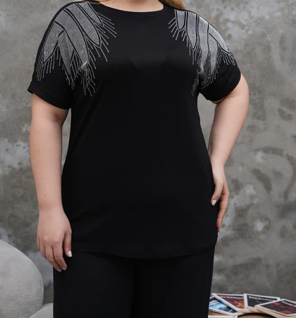 بلوز زنانه ویسکوز نگین‌دار طرح بال فرشته کد 55