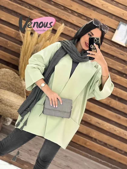 مانتو لینن دودکمه یقه پهن