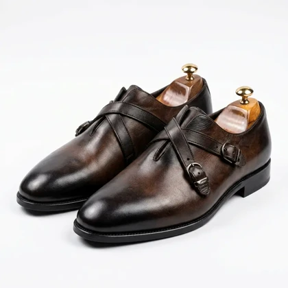 کفش دبل کراس مانک استرپ تمام چرم طبیعی دسترنگ برند MT Shoes