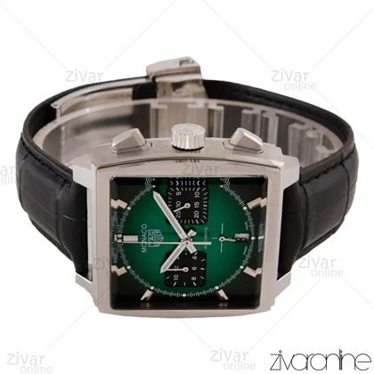 ساعت تگ هویر موناکو مردانه صفحه سبز بند چرم مشکی 105092