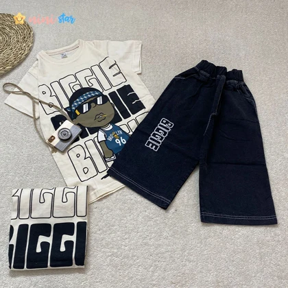 تیشرت لانگ و شلوارک جین پسرانه گنگ 8 تا 15 سال