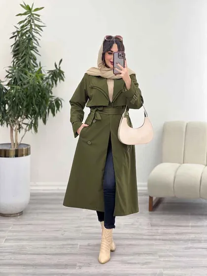 بارانی بلند یقه دوبل ژیله دار