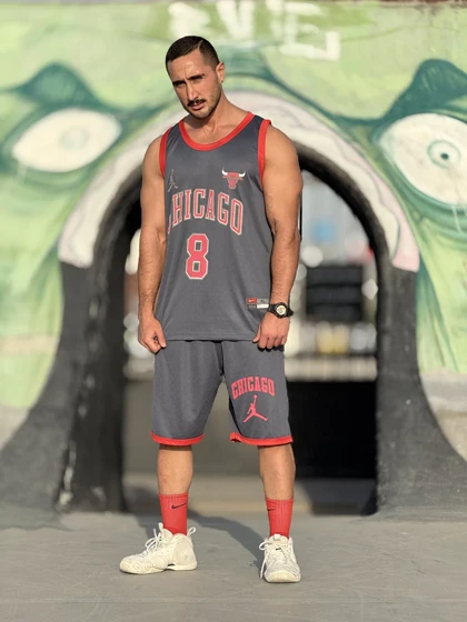 ست رکابی و شلوارک CHICAGO بسکتبالی بدنسازی طوسی