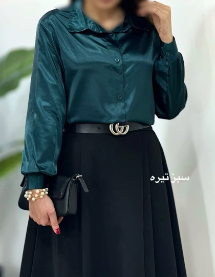 شومیز ساتن زیتون(ایراد دار)