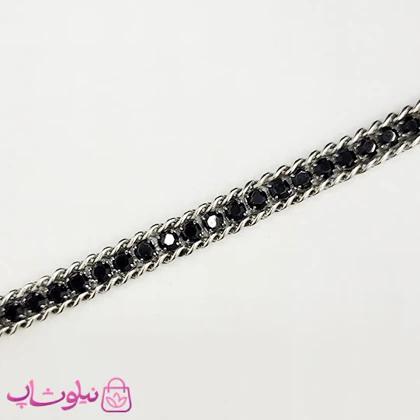 دستبند زنانه ترکیب کارتیه و تنیسی نگین مشکی کد 580