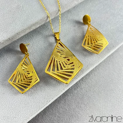 نیم ست چند ضلعی مدل توری طلایی 10148