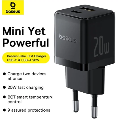شارژر دیواری فست شارژ تایپ‌سی و یواس‌بی 20 وات بیسوس CCZC20UE
