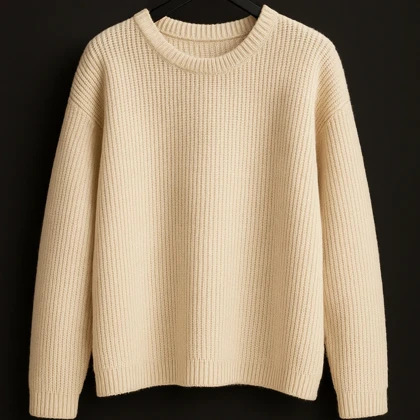 پلیور بافتنی لش باکسی یقه گرد کرم استخونی شیک فری سایز لش