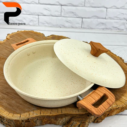 تابه 24 دودسته دسته چوبی گرانیتی کرمی هاناتک