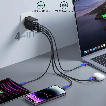 شارژر دیواری تایپ سی و یو اس بی 67 وات با کابل دو سر تایپ‌سی جویروم TCG02