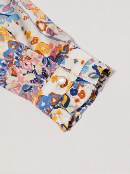 شومیز زنانه ساتن طرح دار یقه هفت آستین بلند 30109